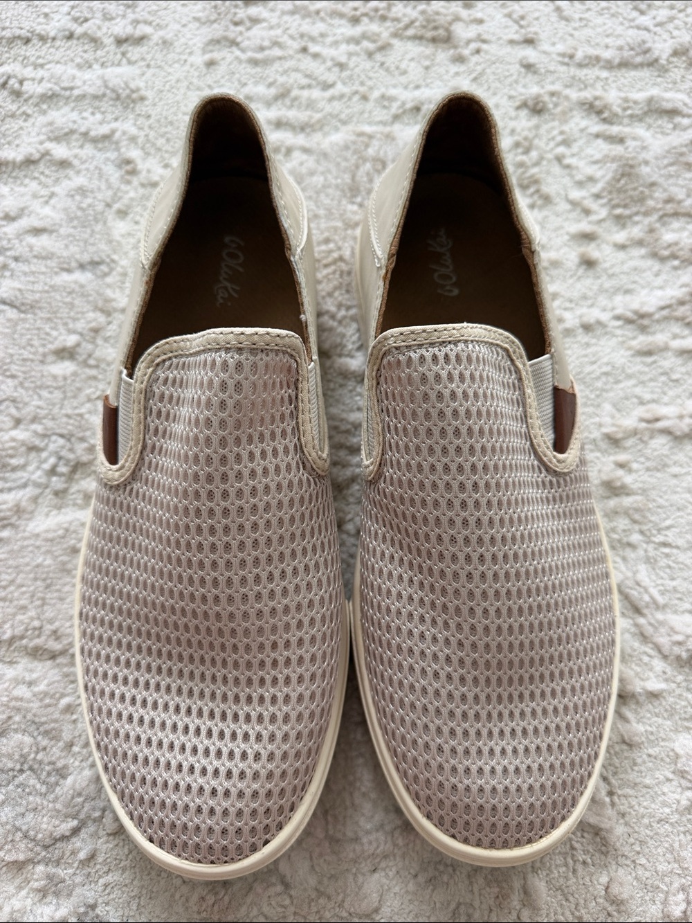 OluKai  Women’s Slip-On Mesh Loafers in Light Beige